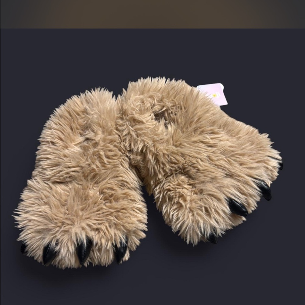 Kids Furry Bear Paw Slippers